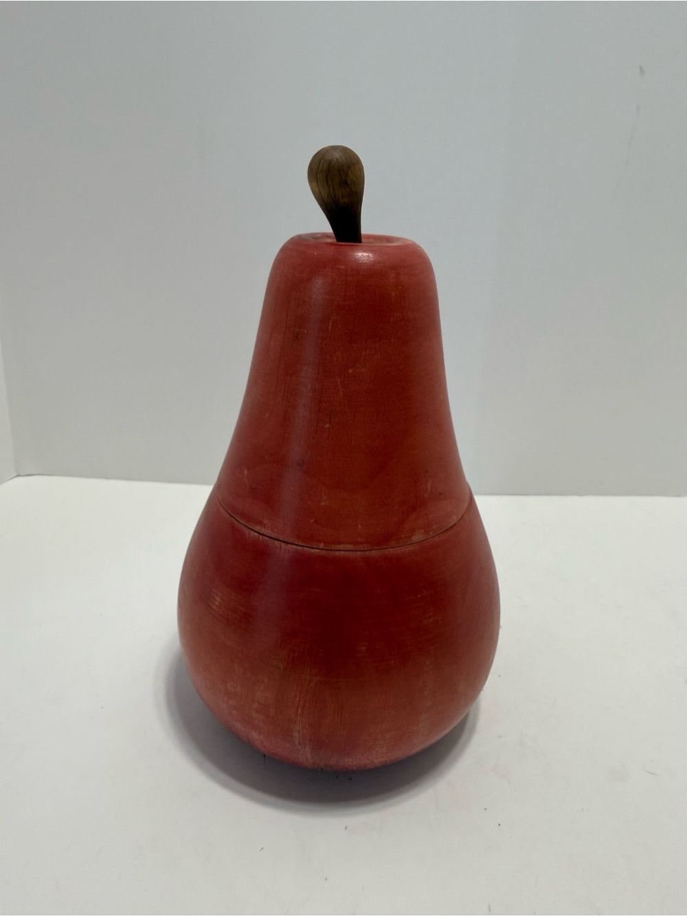 Vintage Handcrafted Red Wooden Pear Accent Trinket Box, Made In Italy